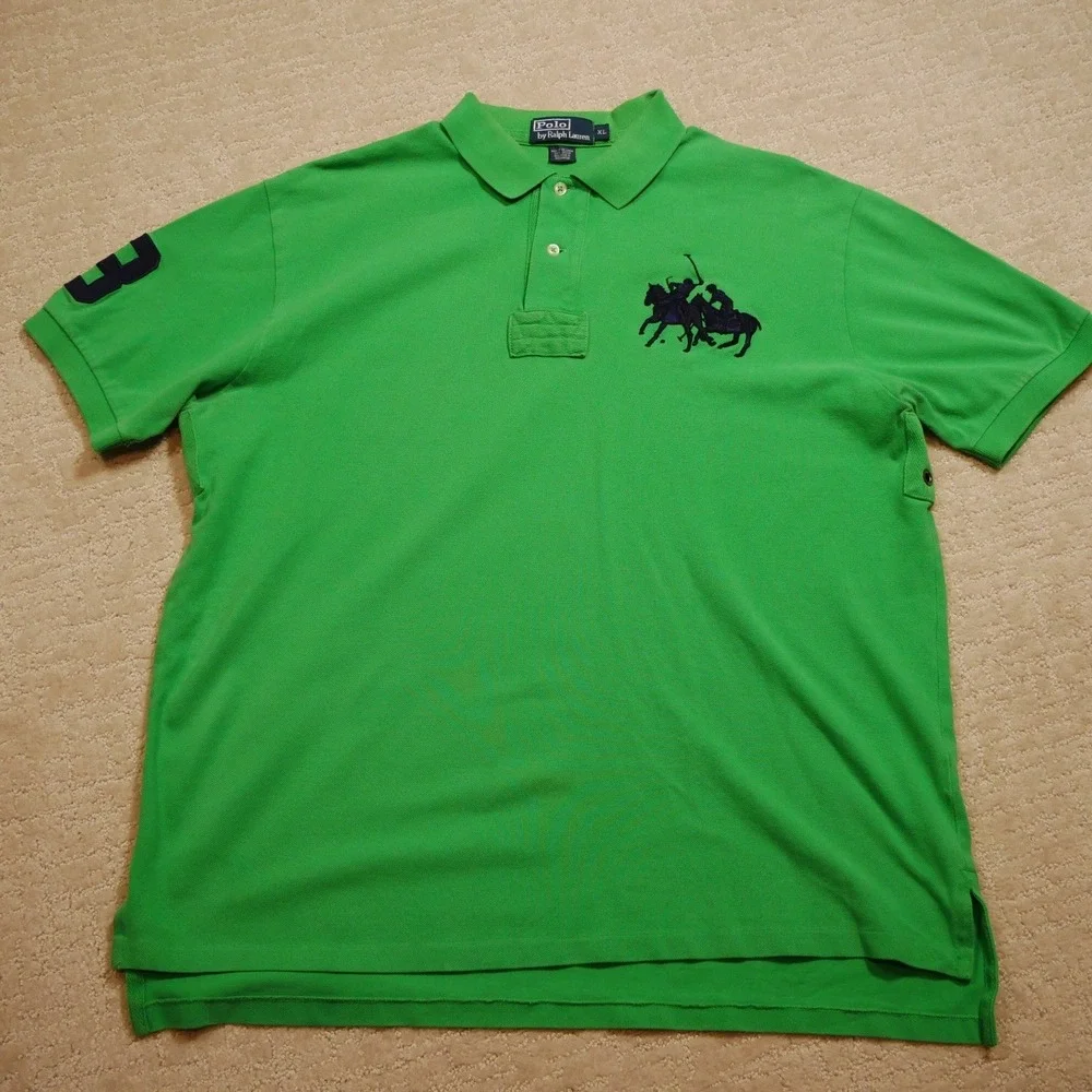 Vintage Polo Ralph Lauren Men XL Big Pony Polo Shirt Green Blue Short Sleeve